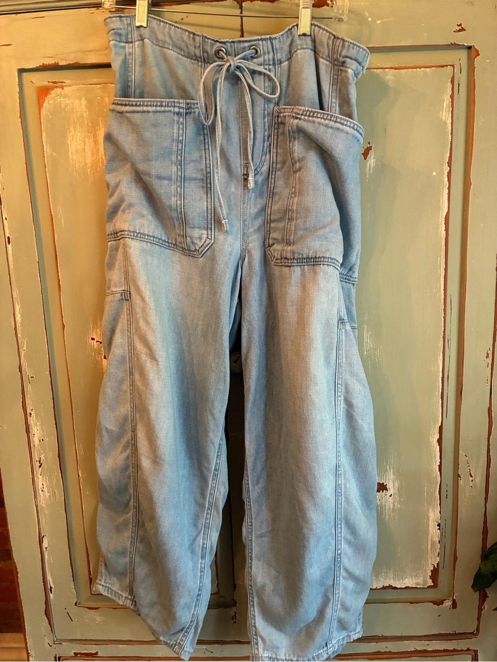 We The Free Light Blue Wide-Leg Drawstring Jeans